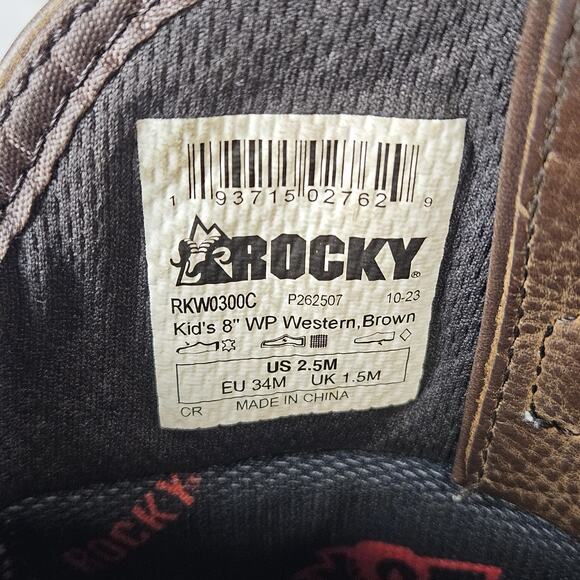 Rocky Kid's WP Waterproof Western Boot for Boys & Girls Brown Leather Size 2.5M - Picture 7 of 7